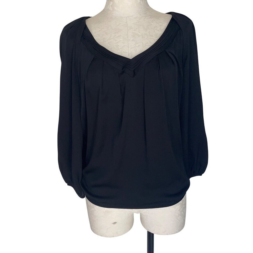 Diane Von Furstenburg Womens Top Size 4 Black V Neck Long Sleeve Casual